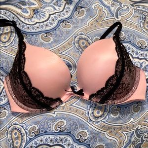 Pink with black lace push-up bra